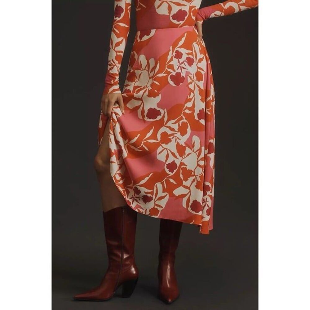 Anthropologie Marimekko Skirt Womens 4 Volyymi Serenaadi Midi Pink Red Floral